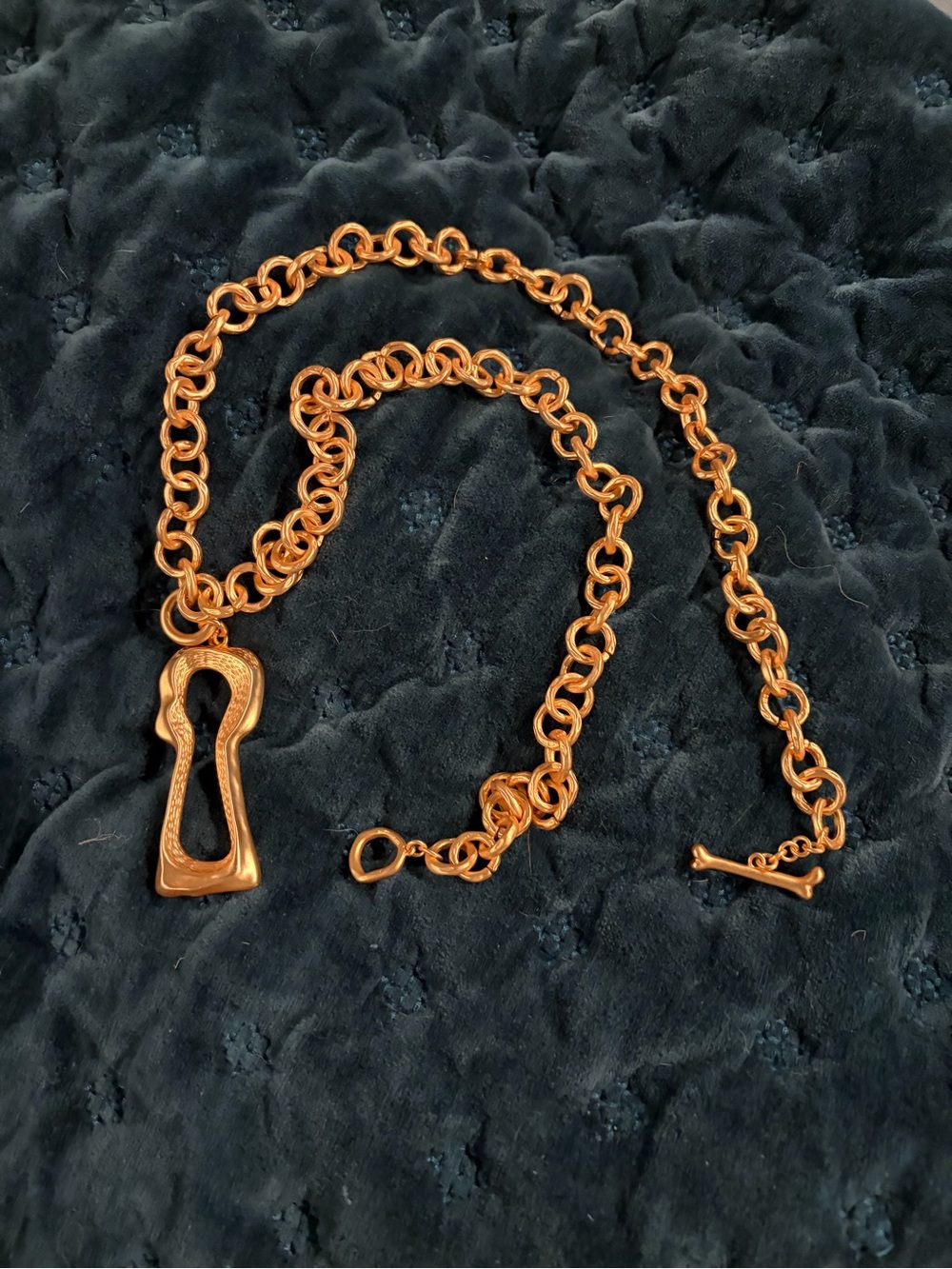 Gold-Tone Chain Necklace with Sculpted Pendant - Women Accessories